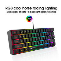Teclado Mecánico Gamer de 61 Teclas con Retroiluminación LED RGB al 60%, Teclado Gaming Ergonómico Mini con Cable