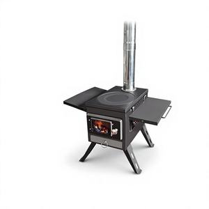Poêle carré avec cheminée amovible, pieds pliables, étagère double latérale, poêle <span class=keywords><strong>de</strong></span> cuisson et <span class=keywords><strong>de</strong></span> chauffage extérieur pour jardin - Product Image 1