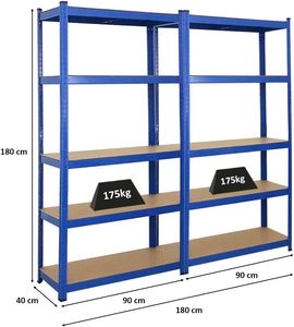 Mega Deal <span class=keywords><strong>Lot</strong></span> de 2 étagères pour charges lourdes 180X90X40 cm Charge maximale 175 kg Étagère de rangement de garage bleue - Product Image 2