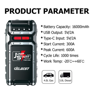ชุดเครื่องมือฉุกเฉินสำหรับทุกฤดูกาล ความจุแบตเตอรี่ 16000mAh ใช้งานได้ในอุณหภูมิหลากหลาย กำลังสตาร์ท 600A รับประกัน 18 เดือน น้ำหนักเบา - Product Image 4