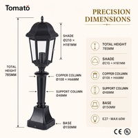 Lampe de jardin LED vintage en cuivre et aluminium, abat-jour en verre, E27, max 60W, design minimaliste moderne, utilisation extérieure, garantie 10 ans