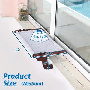 Grand perchoir de chat de qualité supérieure Cadre en métal robuste en bois de qualité supérieure Siège facile pour rebord de fenêtre Conception de hamac Siège de fenêtre pour chat - Product Image 3