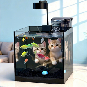Pecera Pequeña <span class=keywords><strong>de</strong></span> Escritorio, Ultra Blanca, <span class=keywords><strong>de</strong></span> Vidrio HD, con <span class=keywords><strong>Fondo</strong></span> 3D <span class=keywords><strong>de</strong></span> Estilo Oscuro, Auto-Circulante, para <span class=keywords><strong>Peces</strong></span> Dorados - Product Image 1
