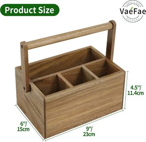 Acacia Wood Silverware <b>Caddy</b> Handle Portable Tableware Holder 4 Compartments Multi-Purpose Organizer for <b>Kitchen</b> - Product Image 3