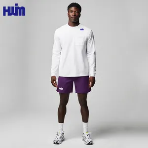 T-shirt a manica lunga in cotone 100% personalizzata con strato di Base tascabile da uomo in palestra Sport traspirante a secco da esterno