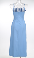 Robe fourreau mi-longue fendue taille haute à col licou et bretelles roses en 3D CA2059 pour soirée mondaine et occasions formelles
