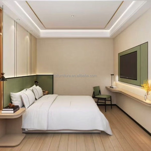 Lit d'hôtel économique, mobilier de chambre d'hôtel 3 étoiles, prix bas, lit rembourré King, Queen, Full Size avec tête de lit intégrée et table de chevet - Product Image 2