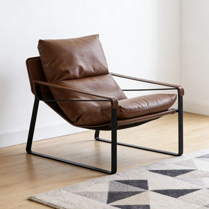 Poltrona Ergonomica <span class=keywords><strong>in</strong></span> <span class=keywords><strong>Pelle</strong></span> Cerata Stile Industriale con Telaio <span class=keywords><strong>in</strong></span> Metallo a U, Cuscino ad Alta Resilienza, Poltrona Singola Compatta - Product Image 2