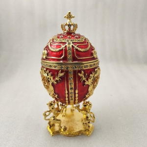 Lớn Kim Loại Hoàng Gia Màu Đỏ Đế Quốc Nga Faberge Trứng Vương Miện Đính Hộp Đồ Trang Sức Trang Trí Nội Thất - Product Image 3