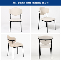 Chaise d'appoint moderne et légère en lin crème français, avec pieds en métal noir, pour salle à manger et café