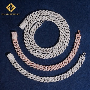 925 Silver Moissanite Jewelry Cuban <b>Link</b> Chain Jewelry Miami Cuban <b>Link</b> Bracelet &Necklace Hip Hop Bling Jewelry For Men - Product Image 2