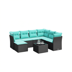 Set di divani da giardino in polyrattan nero da 8 pezzi con cuscini, mobili da esterno per 8 persone, stile contemporaneo, design moderno - Product Image 1