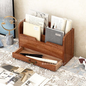 Caja de almacenamiento de madera estilo cajón, organizador rectangular de oficina para escritorio, papelería, libros, carpetas, revistas - Product Image 2