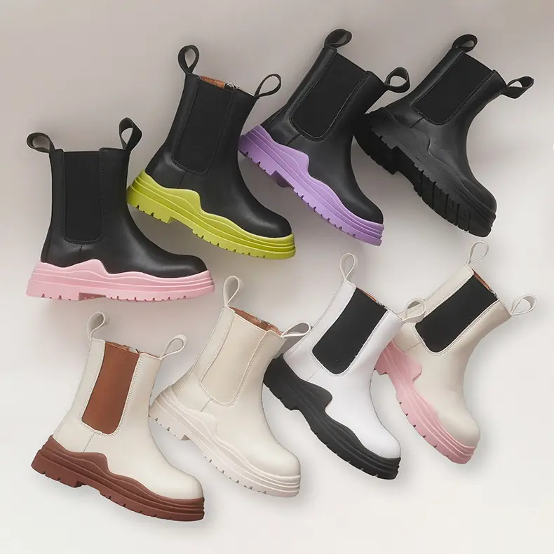 Designer Fall Winter Soft platform PU zipper botas kid shoes chunky ankle chelsea boots for girls kids children