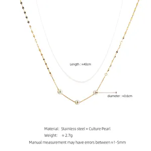 Light Luxury 3 Pearl Necklace For Women Versatile Autumn Winter Sweater Accessories Stainless Steel Jewelry For Weddings