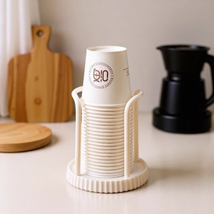 Disposable Cup Storage Rack Cylindrical White <b>Standing</b> Type Desktop Coffee Milk <b>Tea</b> Cup Organizer Holder - Product Image 1