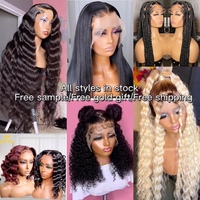 Perruques en Cheveux Humains Vierges Remy Blonds de Haute Qualité à Prix Abordable, 100% Cheveux Humains, Dentelle Transparente HD, Sans Colle, Petite Ondulation Naturelle