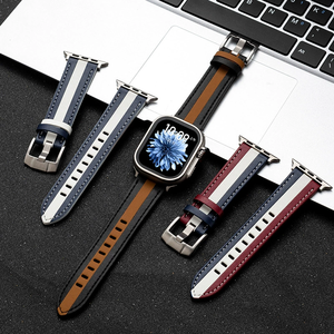 Correa de Reloj de Cuero de Microfibra de Color Contrastante para <span class=keywords><strong>Apple</strong></span> <span class=keywords><strong>Watch</strong></span> Series 10 9 8 Ultra para Huawei <span class=keywords><strong>Watch</strong></span> <span class=keywords><strong>GT</strong></span>, Correa de Repuesto Empalmada - Product Image 3