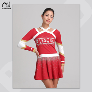Uniformes de Porristas Personalizados para Niñas de Secundaria, con Lentejuelas, Manga Larga, Color Rosa, con Faldas con Volantes - Product Image 2