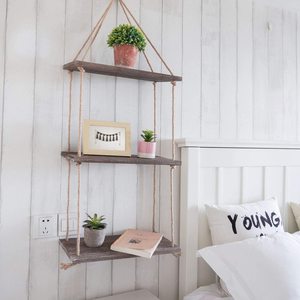 Étagère murale suspendue à 3 niveaux Art Déco pour plantes d'intérieur - Décoration en bois, porte-plantes en corde, utilisation dans la salle de bain et la chambre à coucher - Product Image 5