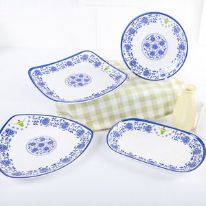 A5 Melamine Imitation Porcelain Bowl Plate <b>Set</b> <b>Square</b> Shape Flowers Pattern Durable For Daily Use Food Service - Product Image 3