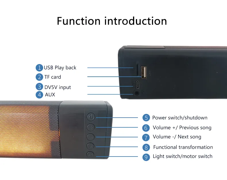 TWS BOOM BOX PRO Haut-parleur BT sans fil en plastique portable rechargeable avec lumières LED à effet de flamme pour les fêtes