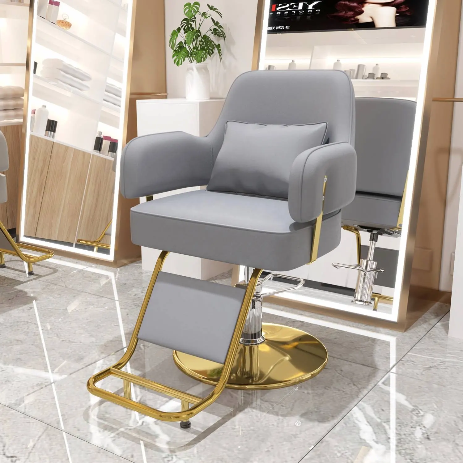 Cadeira De Salão De Luxo Moderna E Espelho Set Cadeira De Barbeiro Reclinável Do Salão De Cabelo Com Suporte Para Os Pés