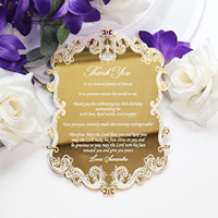 Menú de Boda Personalizado en Acrílico Espejo Dorado con Estampado Blanco, Invitación de Boda para Fiesta de Cumpleaños, Tarjeta de Agradecimiento Dorada