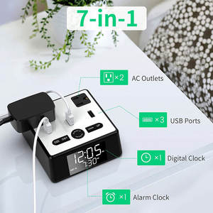 Stazione di Ricarica con Luce <span class=keywords><strong>Sveglia</strong></span>, 3 Porte USB, <span class=keywords><strong>2</strong></span> Prese AC, Cavo di Alimentazione da 1,8m, Protezione da Sovratensioni, Cubo con Orologio Digitale LED - Product Image 6