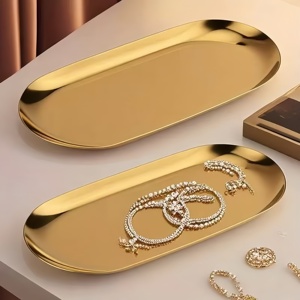 Nordic Stainless Steel Metal Restaurant Tray Eco-Friendly Matte Gold Oval Plate <strong>Dish</strong> for Party Fruit Dessert Service - Product Image 5