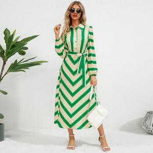 Abito <span class=keywords><strong>Camicia</strong></span> a Righe Colorate di Alta Qualità, Manica Lunga, <span class=keywords><strong>Colletto</strong></span> Rovesciato, Vestito Lungo Casual con Lacci - Product Image 4