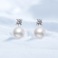 Boucles d'oreilles tendance en argent sterling 925 avec perle d'eau douce de 8-9 mm et moissanite taille ronde de 0,3 ct, certifiées GRA, pour femmes