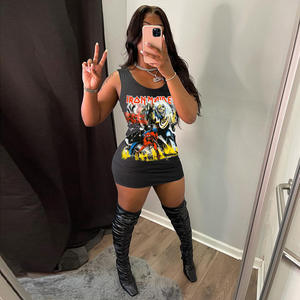 2023 estilo callejero mujeres vestido de <span class=keywords><strong>sol</strong></span> Hip Hop Casual moda gráfico estampado Mini vestidos sin mangas Bodycon ropa - Product Image 6