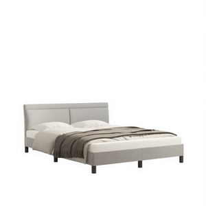 Base de Cama Tapizada en Tela Gris Claro, Diseño Minimalista, Tamaño Queen, Muebles para Dormitorio - Product Image 1