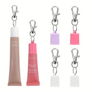 <b>Lip</b> <b>Gloss</b> Keychain Chapstick Holder Key Chain with Portable Silicone Cap Lipgloss Holder Keychain for Wallet Keys Backpack - Product Image 2