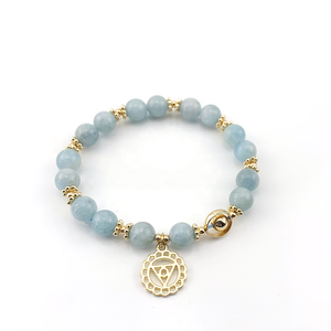 Pulsera de cuarzo con cuentas de <span class=keywords><strong>Aguamarina</strong></span>, piedra Natural para sanación de cristales, cuarzo, 7 Chakras, venta al por mayor - Product Image 1