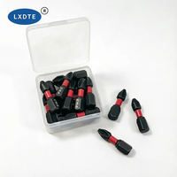 Embouts de tournevis à chocs Phillips courts professionnels LXDTE 25 mm, acier S2, tige hexagonale 1/4 po, phosphatés noirs, magnétiques, industriels