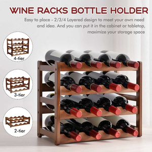 Portabottiglie per Vino Autoportante Moderno ed Ecologico in Legno a Strisce, a 2 Livelli, Capacità 18 Bottiglie, Scaffale Decorativo per Bar - Product Image 6