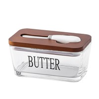 Beurrier en verre avec couvercle pour comptoir Gardien de beurre Plateau porte-beurre transparent élégant avec couteau Joint en silicone de haute qualité