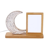 Lanterne de bureau ronde en cristal pour bricolage veilleuse photo ardoise sublimation lampe de nuit blanche lune cadre photo en bambou
