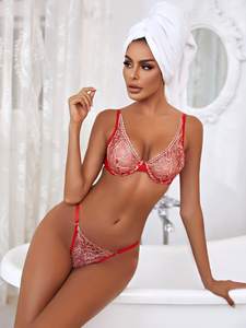 Soutien-gorge chaud pour femmes ensembles de <span class=keywords><strong>Lingerie</strong></span> <span class=keywords><strong>Lingerie</strong></span> <span class=keywords><strong>sensuelle</strong></span> dentelle broderie soutien-gorge à armatures G-String slips culotte fantaisie intime - Product Image 4