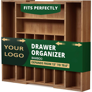 Luxury Carbonized Bamboo <strong>Kitchen</strong> Drawer Organizer Cutlery Tray Wood <strong>Storage</strong> <strong>Box</strong> for Flatware <strong>Kitchen</strong> Utensils Silverware Holder - Product Image 1