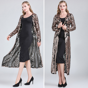 Modische Neue Damenkleidung Lange Pailletten-Strickjacke mit Offener Front Langarm Mesh-Cardigan Bluse Überwurf Mantel für Abendveranstaltungen Abschlussball Party Oberteil Geschenk - Product Image 4