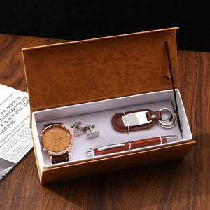 Coffret Cadeau Homme Fête des Pères Montre Boutons de Manchette Porte-clés Stylo Option Logo Personnalisé Modèle M2885 Simplicité Moderne Boîte Cadeau - Product Image 3