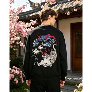 Sudadera de Cuello Redondo con Bordado de Dragón y Tigre para Hombre FOXA, Sudadera Tejida con Bordado a Mano - Product Image 2