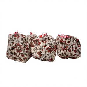 Bohemian Tassel Print Zipper Closure Cotton Quilted Makeup Bag Set Three Stylish Vintage Eco-Friendly Cosmetic Travel Organizer - Product Image 1