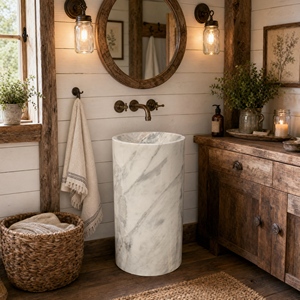 Poulars Wholesale Luxury Modern <b>Freestanding</b> Natural Stone Man Made Pedestal Hand Washing Sink Statuario White Marble Washroom - Product Image 5