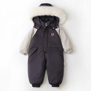 Unisex 1-3T Peuter Skikleding Jumpsuit Winterjas Hoodie Uit Één Stuk Rits Sluiting Effen Casual Rompertjes Sneeuwpak Groothandel - Product Image 2