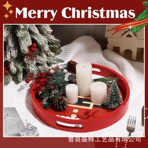 Christmas Santa Design Round Serving Tray <b>Red</b> With <b>Belt</b> Detail For Holiday Dining And Dessert Presentation - Product Image 3