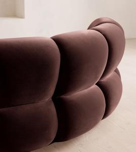Canapé modulaire incurvé sur mesure, canapé sectionnel de luxe en velours brun chocolat avec accoudoirs en placage de chêne, pour salon - Product Image 5